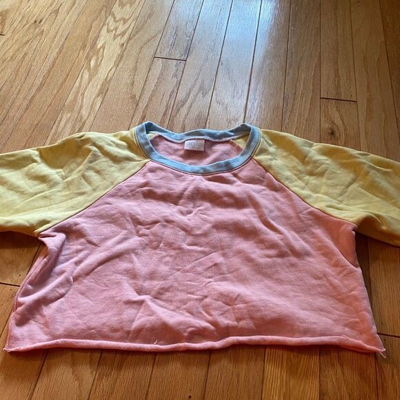 NWOT Abound women's multicolor raw hem cotton cropped pullover sweater sz medium - Picture 2 of 9